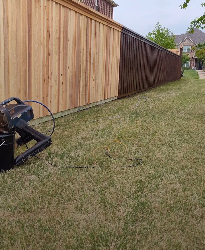 Cedar fence stain — rich dark finish